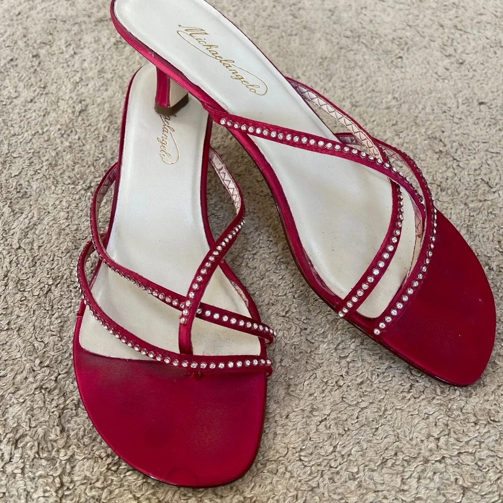 Michaelangelo David's Bridal Apple Red Satin Rhinestone Sandal Size 10